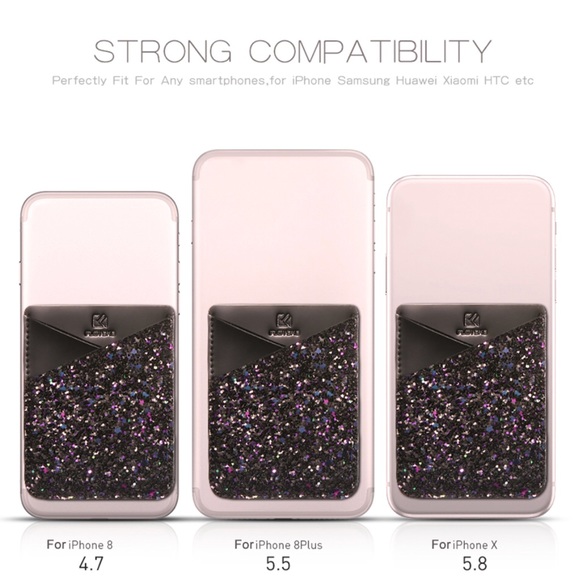 NEW Black Glitter Phone iPhone Card Case Holder - Picture 4 of 4